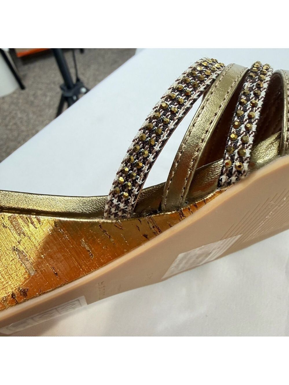 Kurt Geiger London Gold Crystal-Strap Wedge Slides Sandals Size 38.5 Women 8 US - Picture 10 of 11